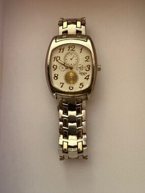 Geneva Silver-Tone Women's Bracelet Watch — White Dial with Gold Accents